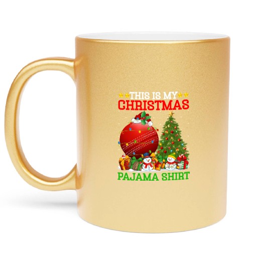Cricket Ball Christmas Tree Lights Metallic Mugs