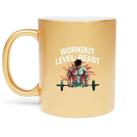 Workout Level Beast Funny Gym Humor Fitness Health Metallic Mugs