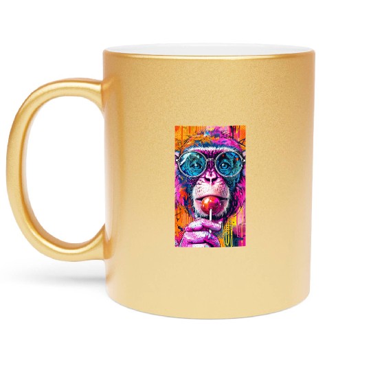 Digital Art Monkey With Lollipop Graffiti Elements Metallic Mugs