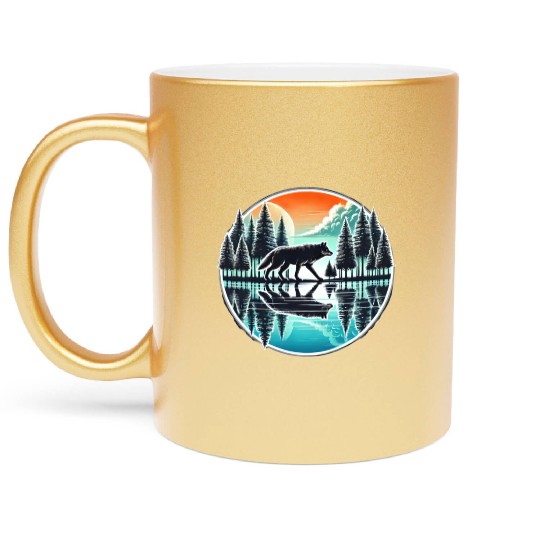 wolf forest Reflection Scenic Wilderness lovers Metallic Mugs