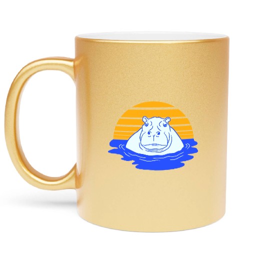 Hippo Swimming Water Sun Cute Happy Comic Cartoon Metallic Mugs