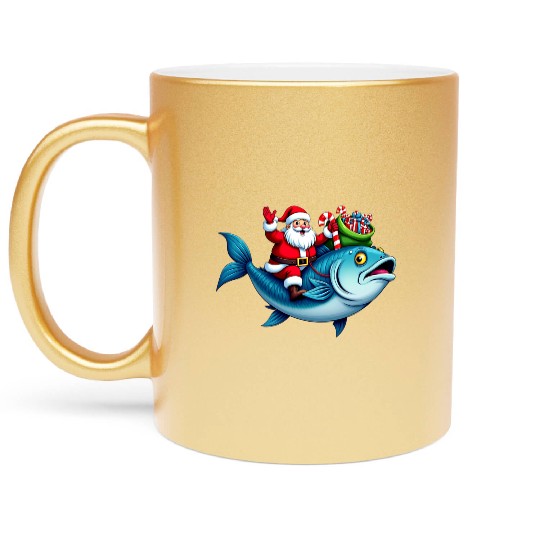 Santa on Bass Merry Fishmas Fishing Christmas Metallic Mugs