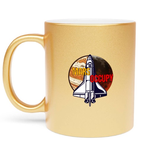 Mars Occupy -Rocket & Planet Space Design Metallic Mugs