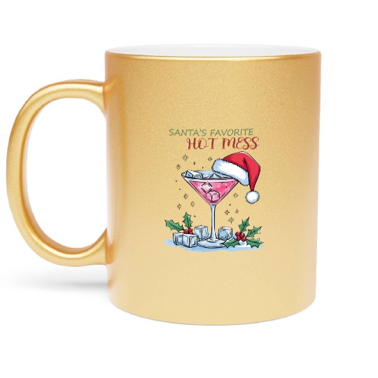 Santa Favorite Hot Mess, Merry Christmas Metallic Mugs