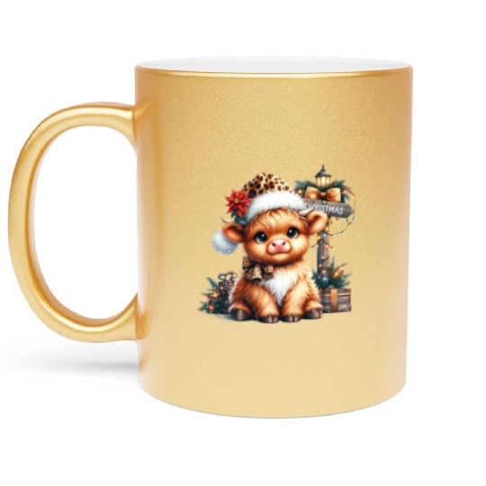 Christmas Merry Christmas For Gift Highland Cow Metallic Mugs