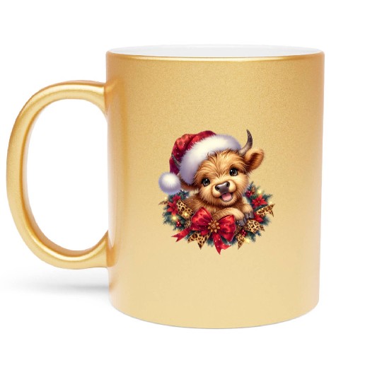 Christmas Merry Christmas For Gift Highland Cow Metallic Mugs