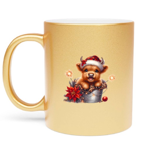 Christmas Merry Christmas For Gift Highland Cow Metallic Mugs