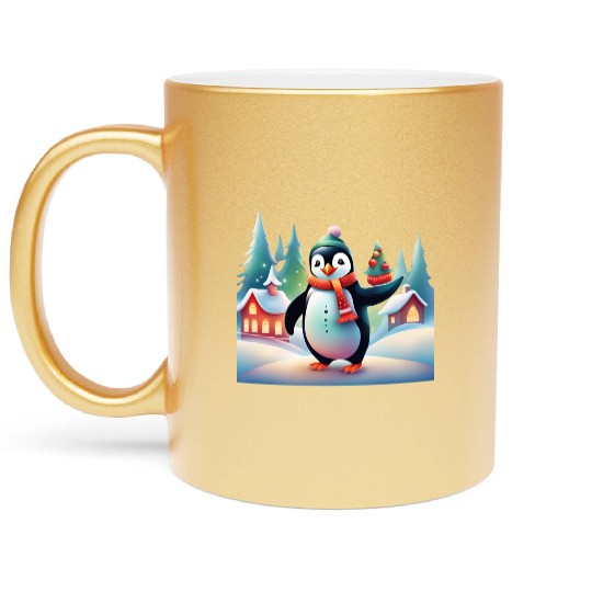 Christmas Merry Christmas For Gift Penguin Snowman Metallic Mugs