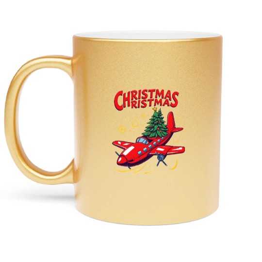 Flying christmas tree Metallic Mugs