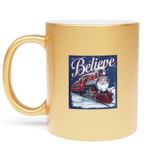 Believe Train North Pole Xmas Santa Claus Christma Metallic Mugs