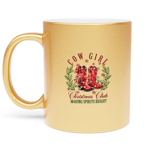 COW GIRL, Merry Christmas Metallic Mugs