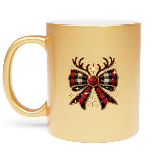 Christmas Reindeer Bow, Merry Christmas Metallic Mugs