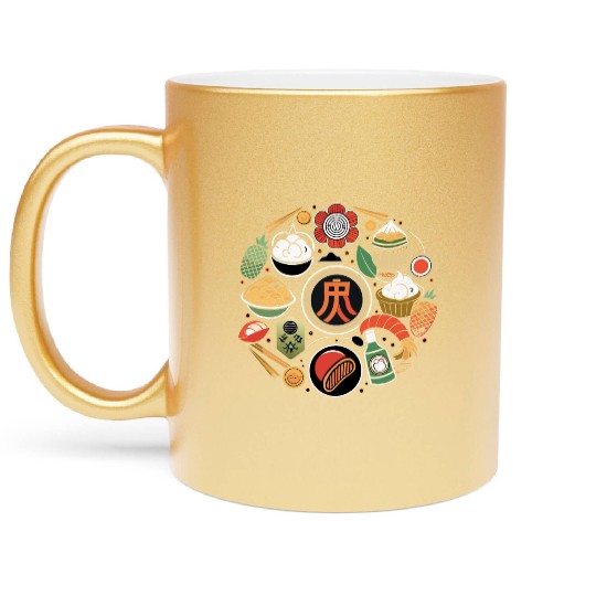 Japanese Cuisine Circle Retro Design Metallic Mugs