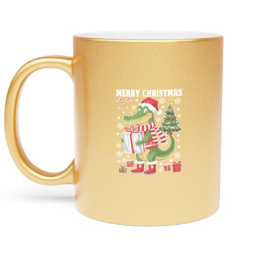 Christmas Alligator Cheer Metallic Mugs