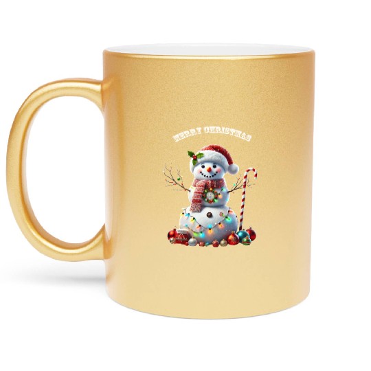 Christmas Holiday Snowman with Decorations URM Metallic Mugs