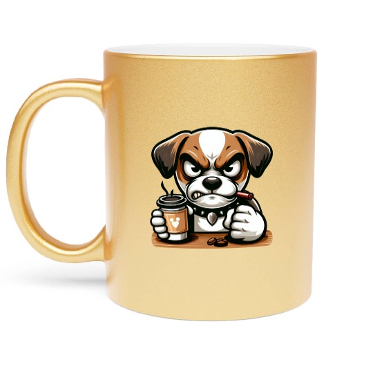 Angry Dog and Coffee Metallic Mugs