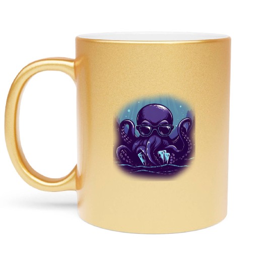 Blue Smart Octopus Metallic Mugs