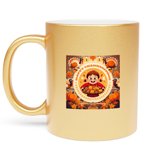 child celebrate Happy Thanksgiving Roasted Potato Metallic Mugs