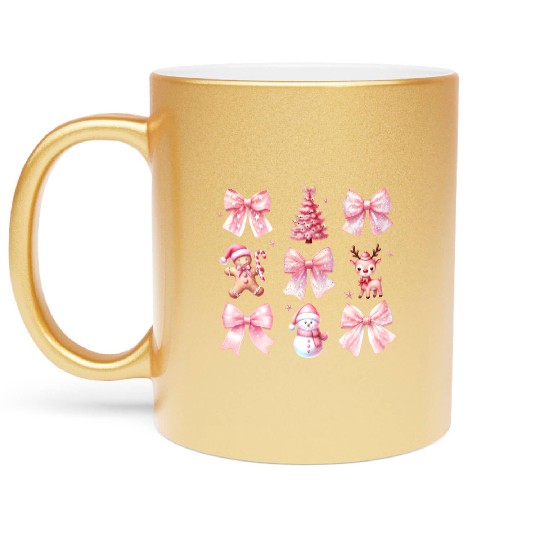Chrirstmas Pink Bow, Christmas Retro Metallic Mugs