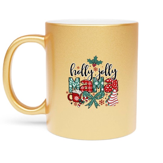 Holly Jolly Mama Coquette Bow Christmas Metallic Mugs