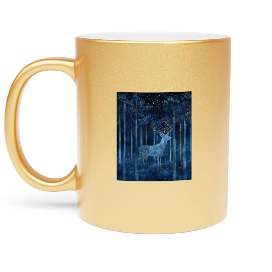 Celestial Deer in the Indigo Forest Metallic Mugs
