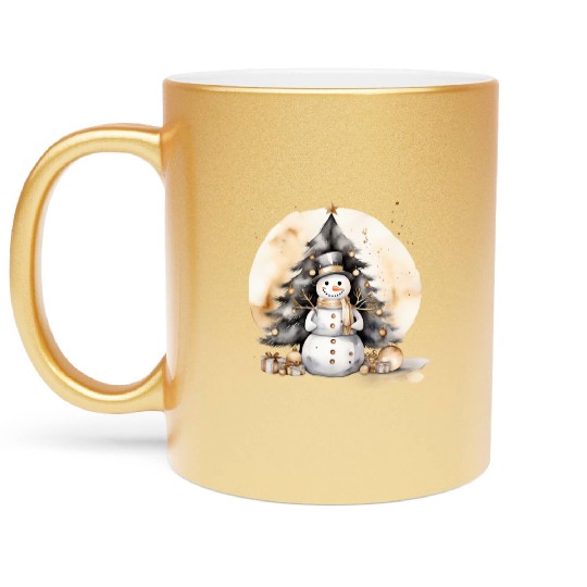 Black Gold Snowman Metallic Mugs