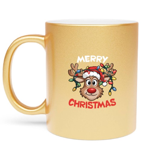 Merry Christmas Red Santa Hat Reindeer Xmas Family Metallic Mugs