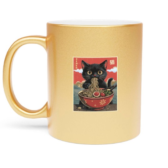Cat Ramen Japanese Metallic Mugs