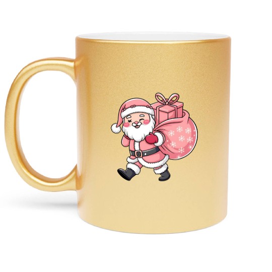 Pink Christmas Santa, Merry Christmas Metallic Mugs
