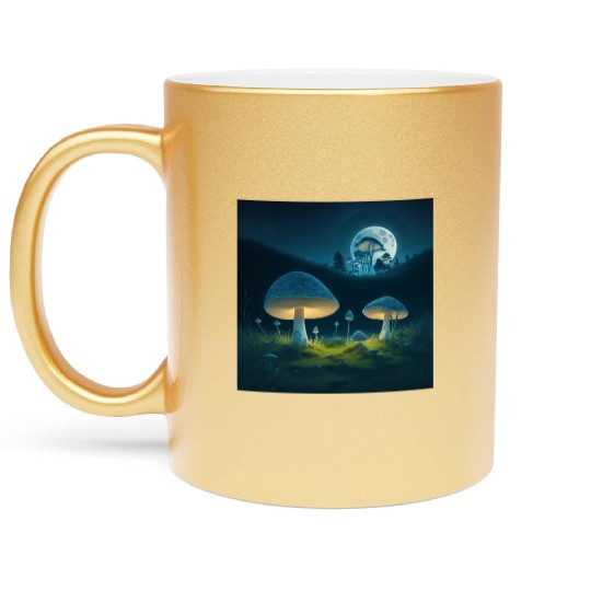 mushrooms in grass Metallic Mugs
