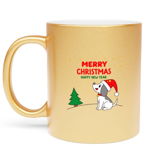 dog5 merry christmas happy new year Metallic Mugs