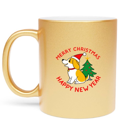 dog11 merry christmas happy new year Metallic Mugs