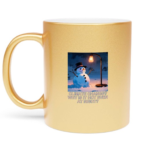 Frosty Snowman Under Street Lights Christmas Metallic Mugs