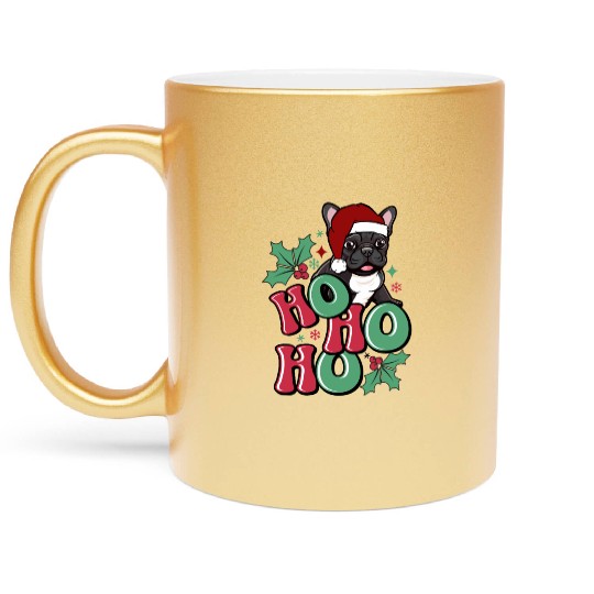 HO HO HO French Bulldog Holly Leaf Funny Metallic Mugs