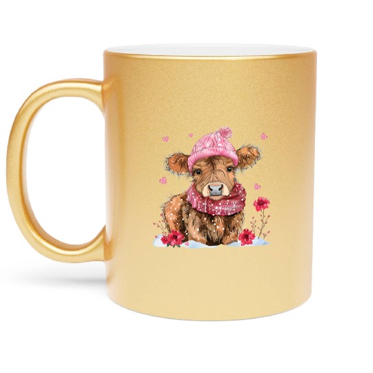 Cute Highland Cow Valentines Day Metallic Mugs