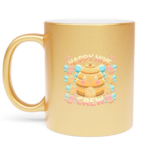 Happy Hive Crew Cute Bee Illustration Metallic Mugs