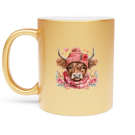 Cute Highland Cow Valentines Day Metallic Mugs