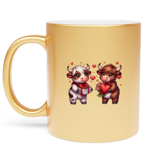 Cute cartoon valentines highland cow Metallic Mugs