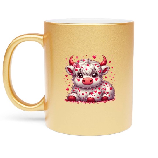 Cute cartoon valentines highland cow Metallic Mugs
