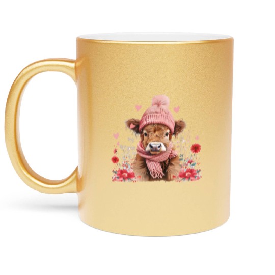 Cute Highland Cow Valentines Day Metallic Mugs