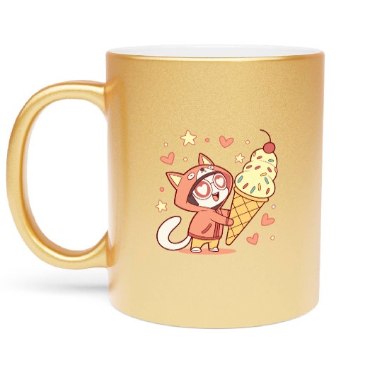 Kawaii Ice Cream Fox Girl Sweet Gift Cute Style Metallic Mugs
