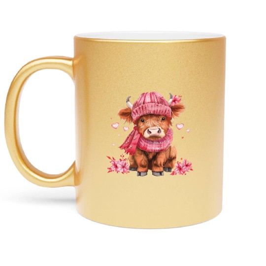 Cute Highland Cow Valentines Day Metallic Mugs