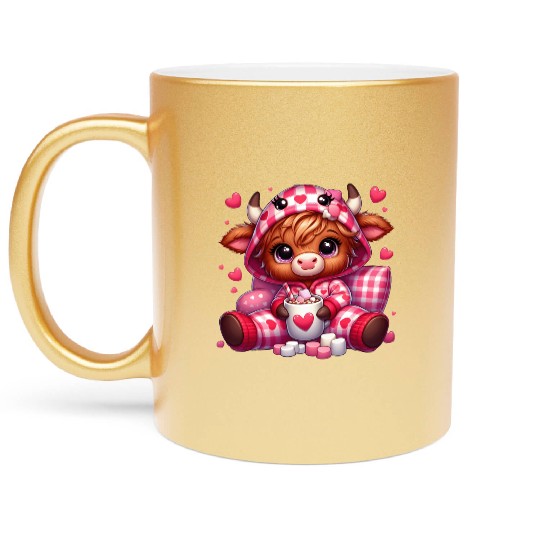 Cute cartoon valentines highland cow Metallic Mugs