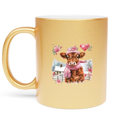 Cute Highland Cow Valentines Day Metallic Mugs