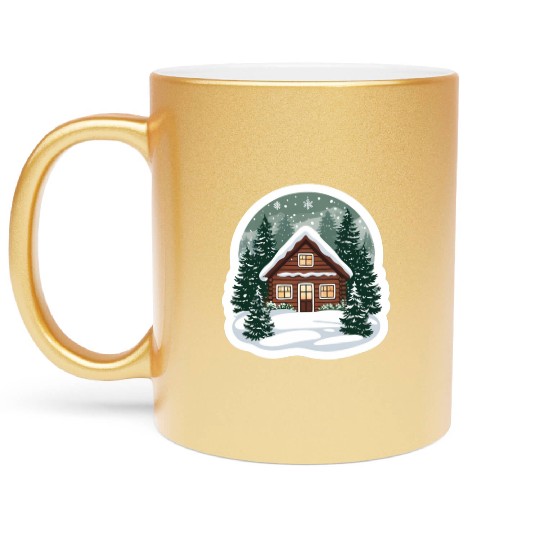 Cozy Cabin in Winter Wonderland Metallic Mugs