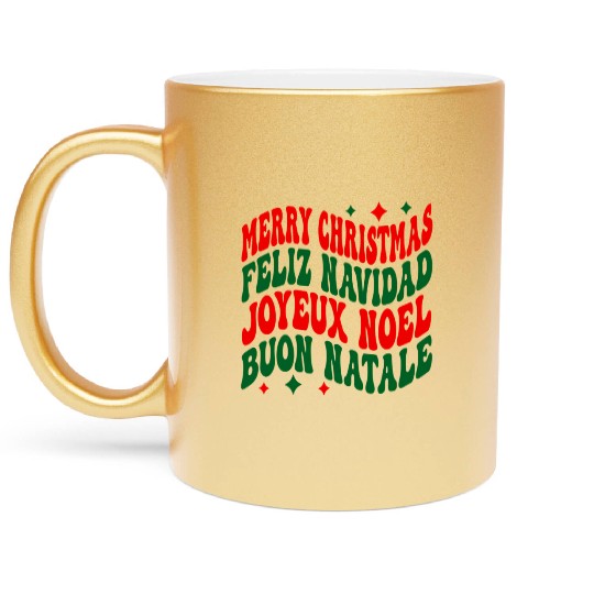 Merry christmas feliz navidad joyeux noel Metallic Mugs
