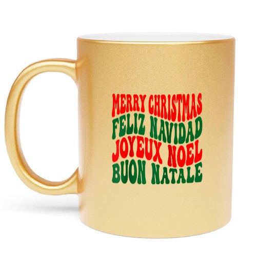 Merry christmas feliz navidad joyeux noel Metallic Mugs