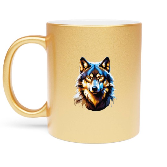 Isolated Lone Wolf Head Ink Design Metallic Mugs