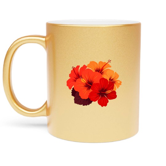Vivid Hibiscus Tropical Floral Design Metallic Mugs