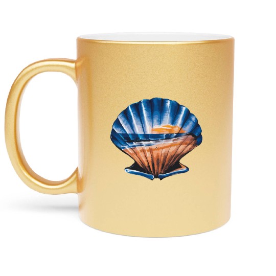 Seashell Beach Scene Serene Ocean Landscape Metallic Mugs